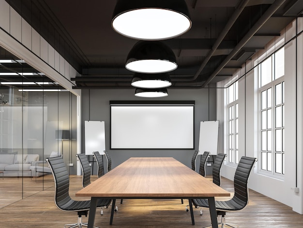 Photo modern loft style meeting room 3d render there are white and gray wall