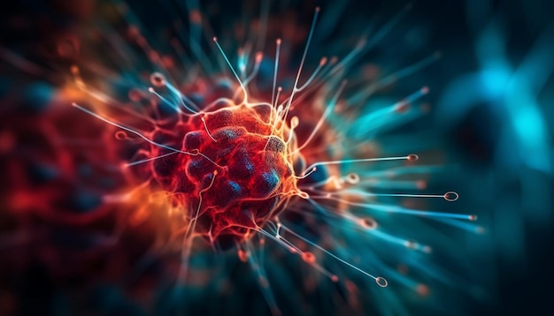Foto struttura molecolare ingrandita nell'illustrazione della ricerca sul cancro generata dall'intelligenza artificiale