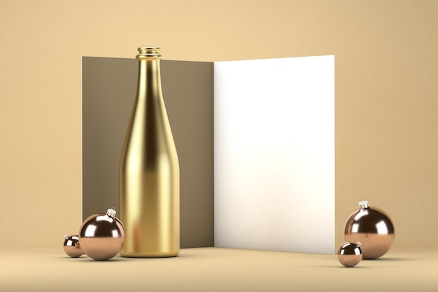 Фото Модель приглашения на новый год с бутылкой шампанского и рождественскими шарами