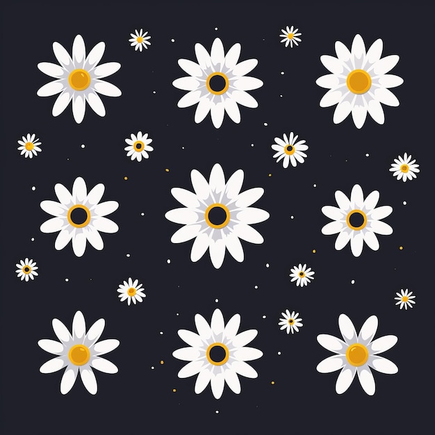 Photo nine white chamomile icons cute round flower plant collection different shape love card symbol growing concept flat design black background isolated