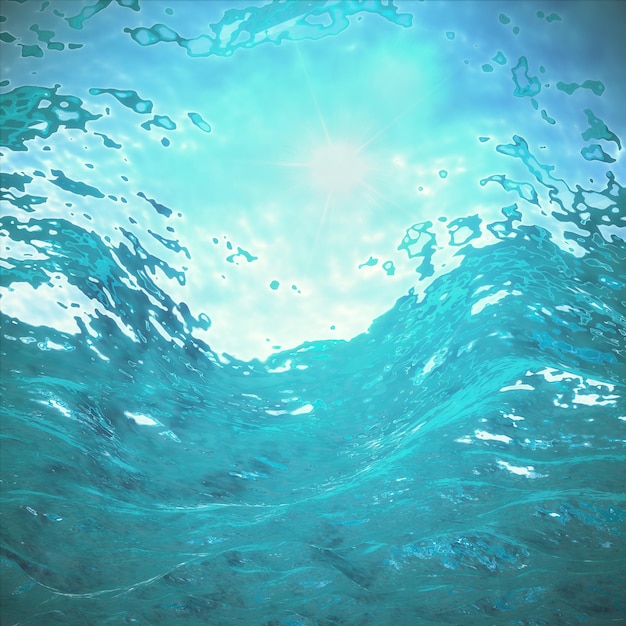 Океан под водой с солнечным светом через поверхность воды 3d иллюстрация