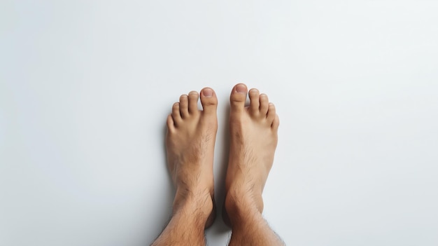 Photo pair of bare feet on a white background showcasing the natural anatomy and texture of human skin and