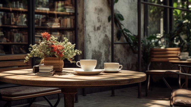 Мокет бумажной чашки для кофе в спокойной кафе Генеративный ИИ