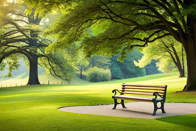 Photo a park bench in a park with a tree in the background