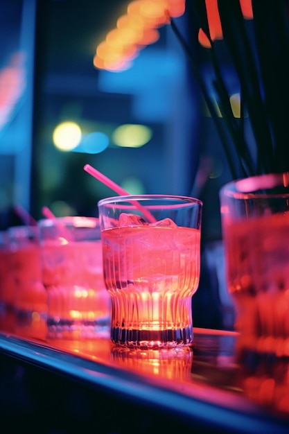 Foto una fotografia di cocktail nella vita notturna al neon