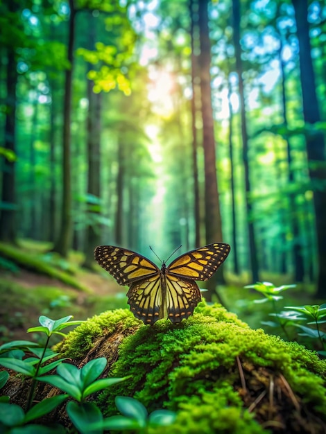 写真 背景に森がある森の蝶の写真