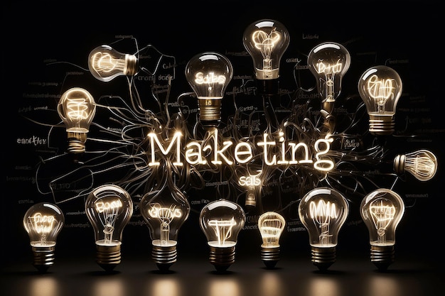 Фото Фото лампочки с блестящими волокнами в форме маркетинга продаж рекламы продвижения и концепции стратегии