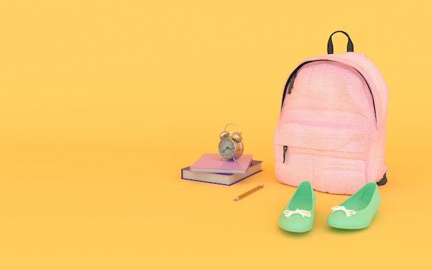 Розовый рюкзак с книгами и туфлями