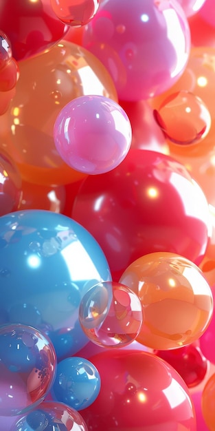 Фото Розовые, синие, красные, оранжевые, желтые и зеленые пузырьки, плавающие в воздухе.