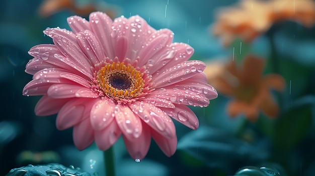 Photo a pink flower with rain drops on it