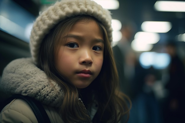 Портрет молодой азиатской девушки в шляпе Красивая иллюстрация картинка Generative AI