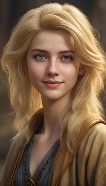 Portrait of a beautiful girl with blond hair in a medieval dress