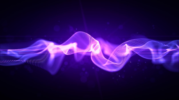 Purple wave flow abstract background Digital particles with bokeh and lighting Digital cyberspace background 3d rendering