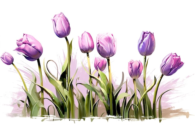 фиолетовые тюльпаны, выделенные на белом фоне, созданные ИИ
