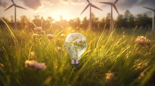 Foto energia rinnovabile con energia verde come le turbine eoliche energia rinnovabile entro il 2050 energia carbon neutral ai generativa