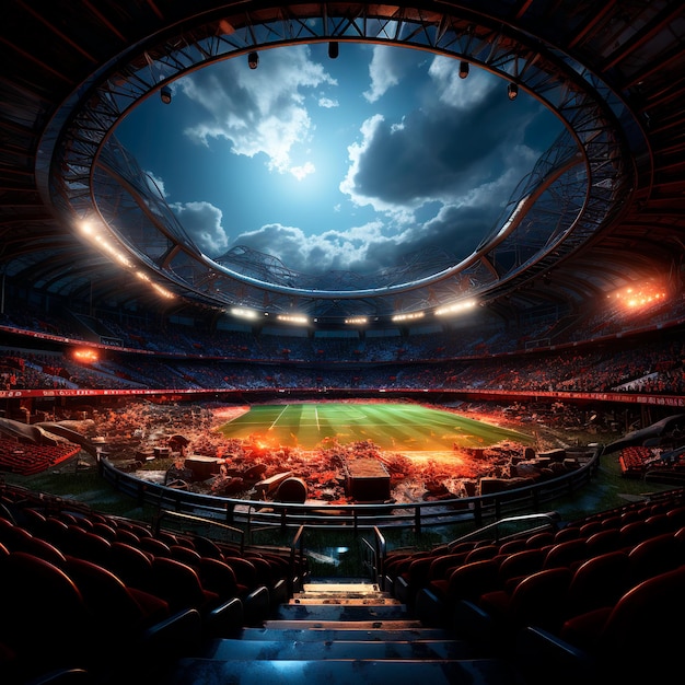 Фото Реалистичная фотография современного футбольного стадиона с подсветкой