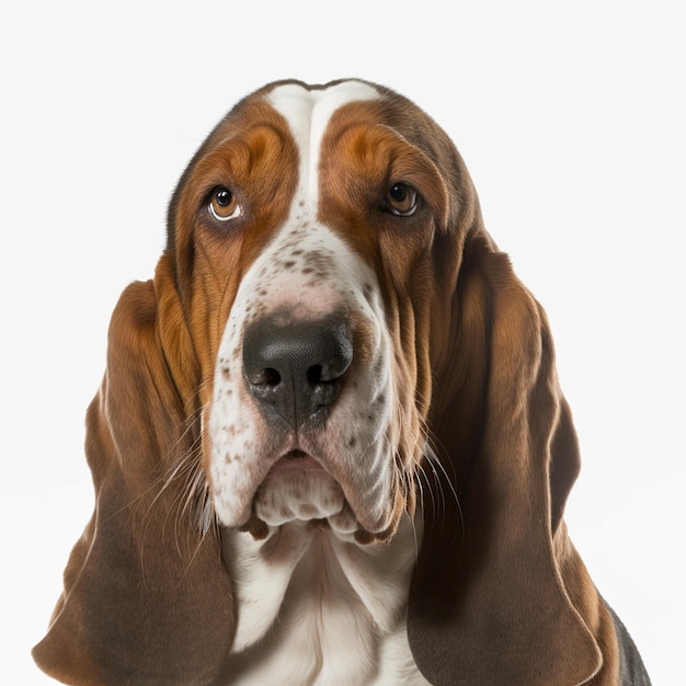 Realistic ravishing portrait of basset hound portrait in isolated background