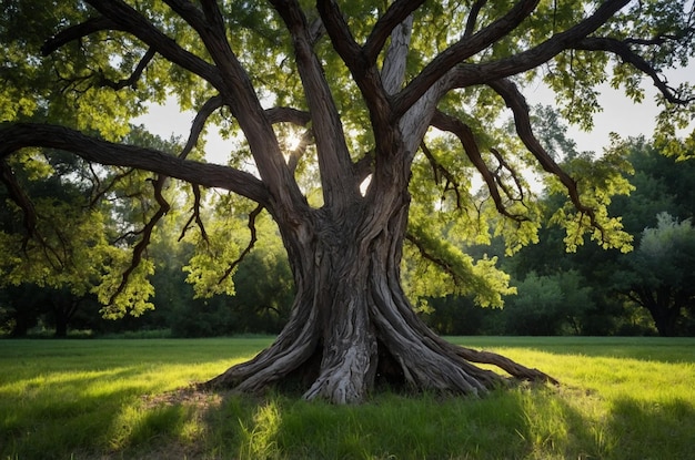 Фото Реалистичное дерево с ветвями и стволом на открытом воздухе в природе