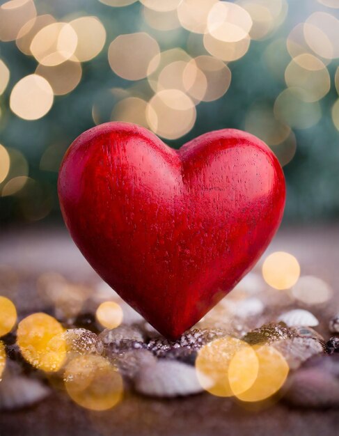 Foto cartella di auguri per il giorno di san valentino a cuore rosso sfondo bokeh