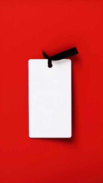 Фото Красная бумажная этикетка, висящая на веревке на черном фоне с пространством для копирования