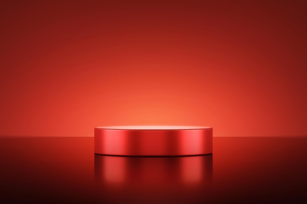 빨간색 제품 배경 무대 3d 연단 프레젠테이션 디스플레이는 고급 받침대 원형 쇼케이스 장면 또는 플랫폼 조명 스튜디오 템플릿 및 프리미엄 전시회의 빈 배경 바닥 배너를 보여줍니다.