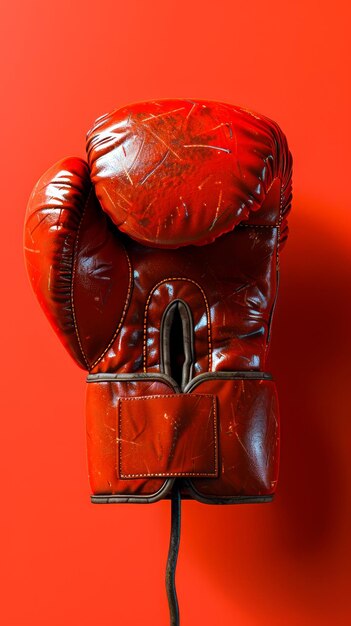 Фото Профессиональная красная боксерская перчатка на ярко-оранжевом фоне