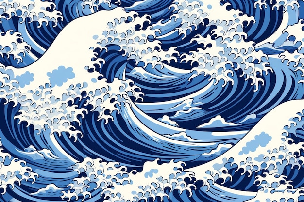 Photo revitalizing the traditional japanese art remixing watanabe seitei's blue wave pattern vector ar