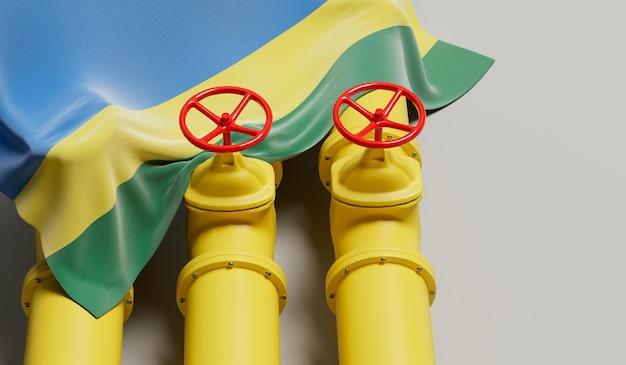Флаг Руанды, покрывающий нефтепровод и газопровод Концепция нефтяной промышленности 3D рендеринг