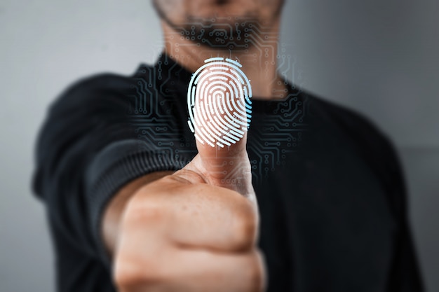 Фото Сканирование отпечатка пальца для идентификации