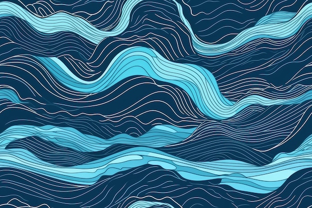 Бесшовный рисунок плитки с волнами и линиями синего и белого цветов
