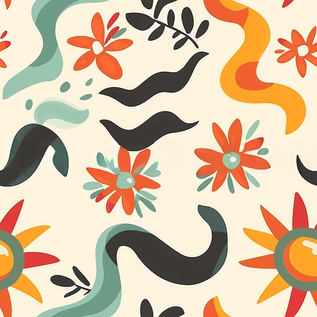Photo seamless modernist pattern in fauvism style with flowers and stylized sun