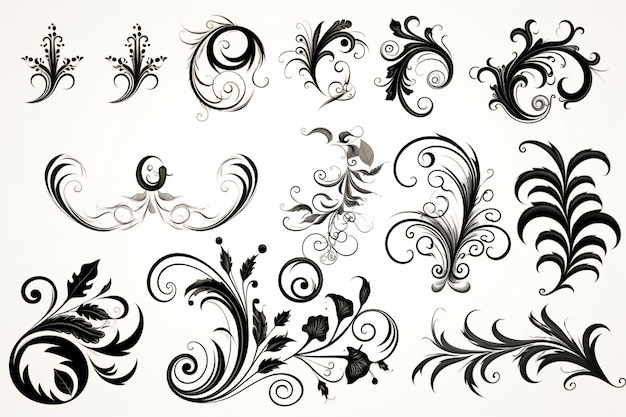 Фото Набор филигранных каллиграфических форм элементов дизайна страницы украшения
