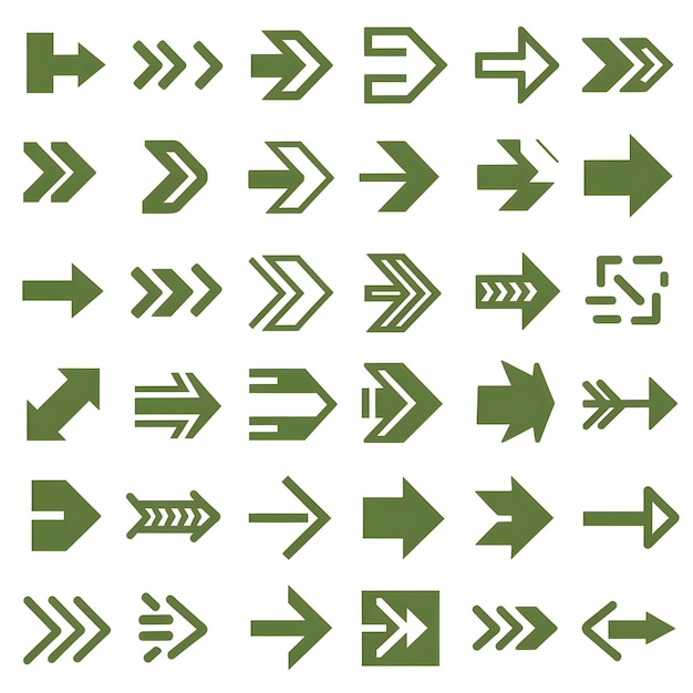 Foto set van unieke chartreuse pijl symbolen in een raster patroon