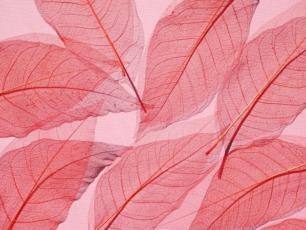 Skeleton of dry pink leaves autumn background