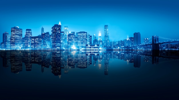 Photo skyscraper of new york city at night