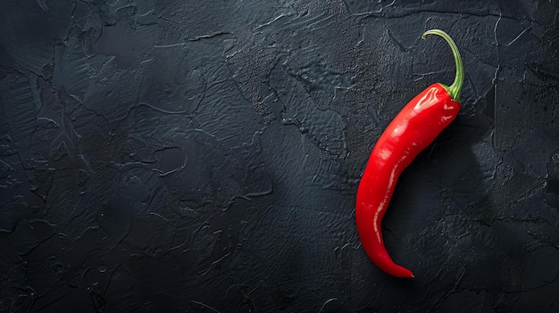 Photo a single red chili pepper rests on a black textured background