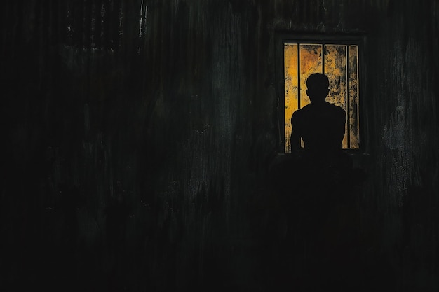 Photo silhouette of a man in front of a window at night