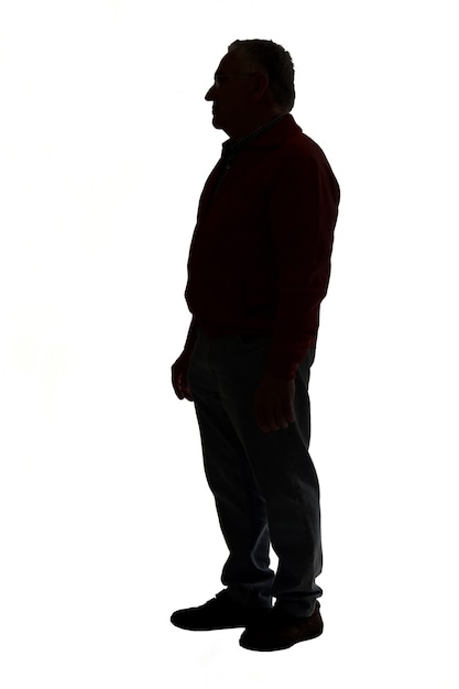 Photo silhouette of a senior man on white backgound