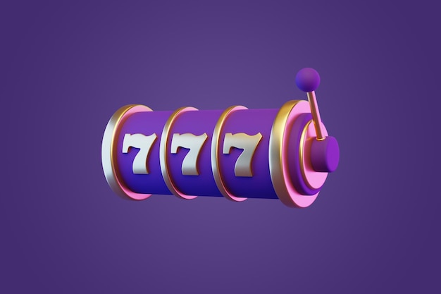 Фото Игровой автомат на фиолетовом фоне символ lucky seven концепция казино 3d рендеринг иллюстрации