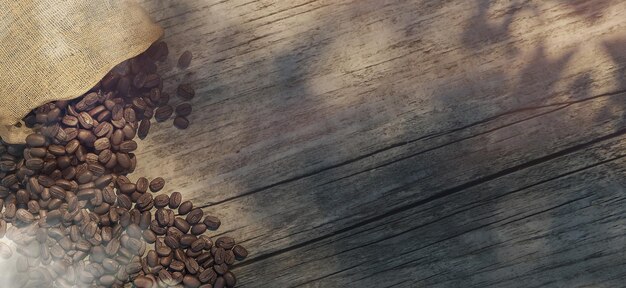 Фото Горячие кофейные зерна в мешках и мешках на старом деревянном фоне, вид сверху