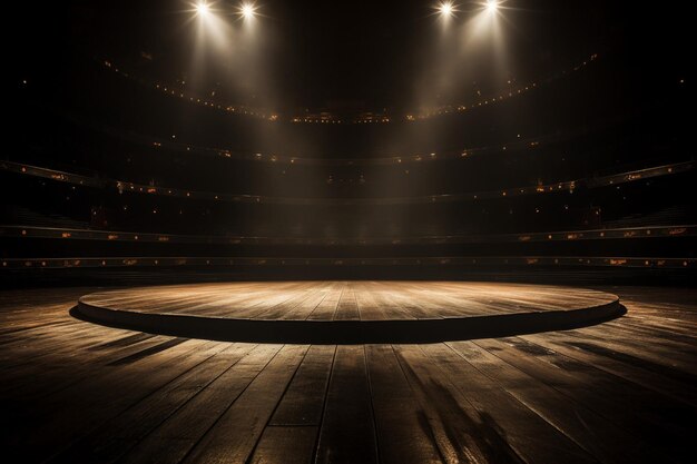 Foto spotlight stage spettacolo speciale con pavimento in legno e titolo