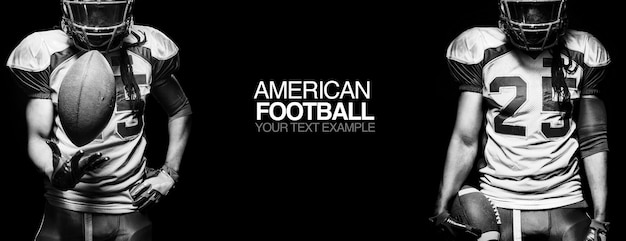 Photo sport concept american football sportsman player on black background with copy space sport concept