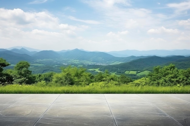 Photo square floor and green mountain nature landscape