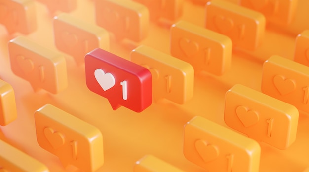 Photo stand out love notification icon concept in the row 3d rendering orange background