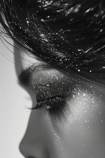 Полосы волос, которые выглядят как галактика Андромеда со спиральным рисунком звезд и космической пыли, создавая чувство глубины.