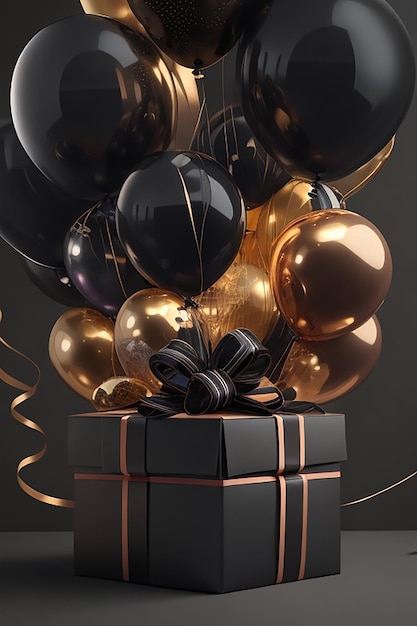 Фото Удивите покупки в черную пятницу с красочными воздушными шарами и изображениями подарочных коробок, созданными ai