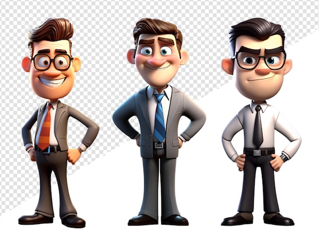 PSD 3d illustration of businessman cartoon character collection