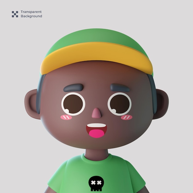 3d male cute cartoon character avatar isolated in 3d rendering