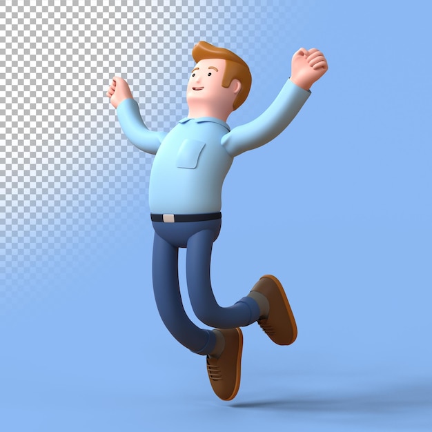 3d render mężczyzny skaczącego z obiema rękami uniesionymi oznaką podniecenia