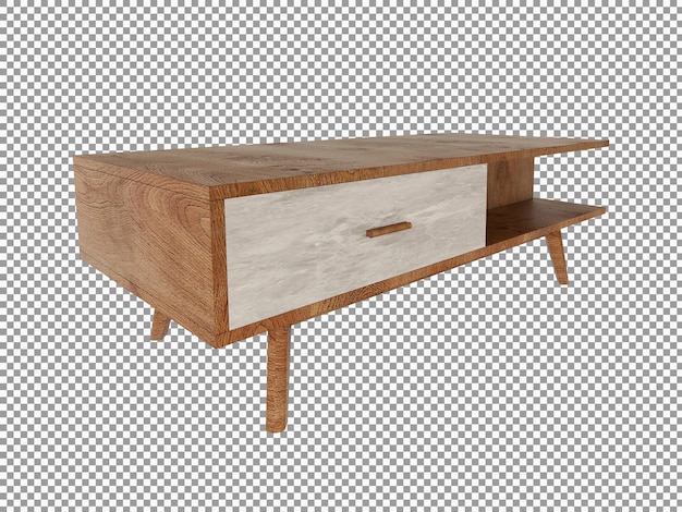 PSD 3d-рендеринг интерьера деревянного стола в гостиной изолирован